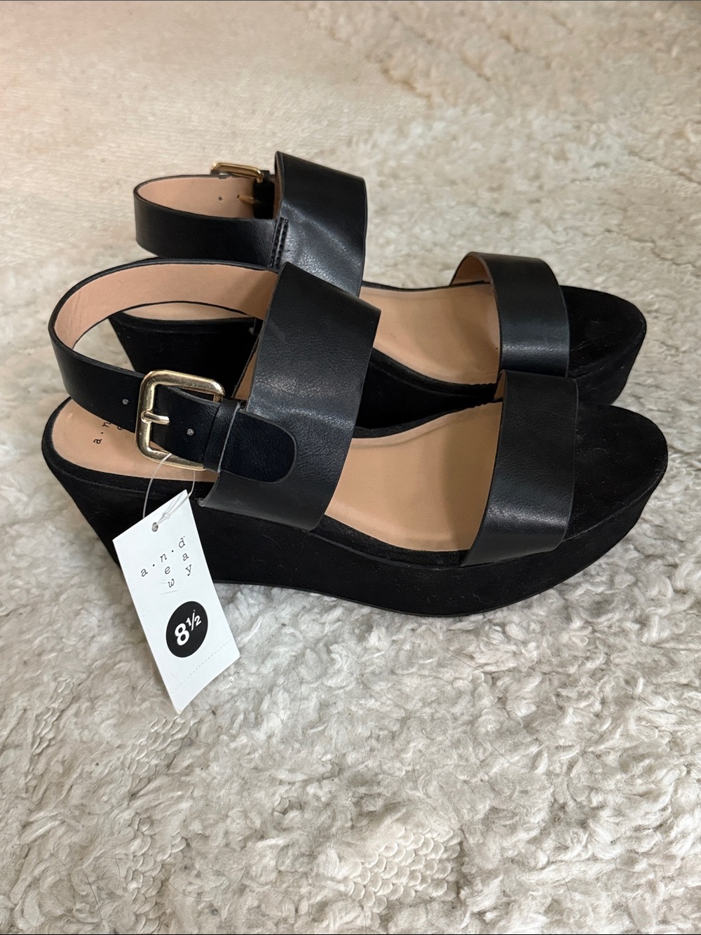 Women’s Black Wedge Sandals with Ankle Strap